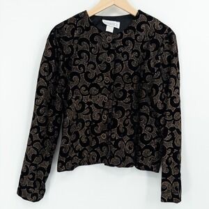 Vintage Black Velvet Glitter Blazer Womens M Whimsigoth Party Holiday New Years